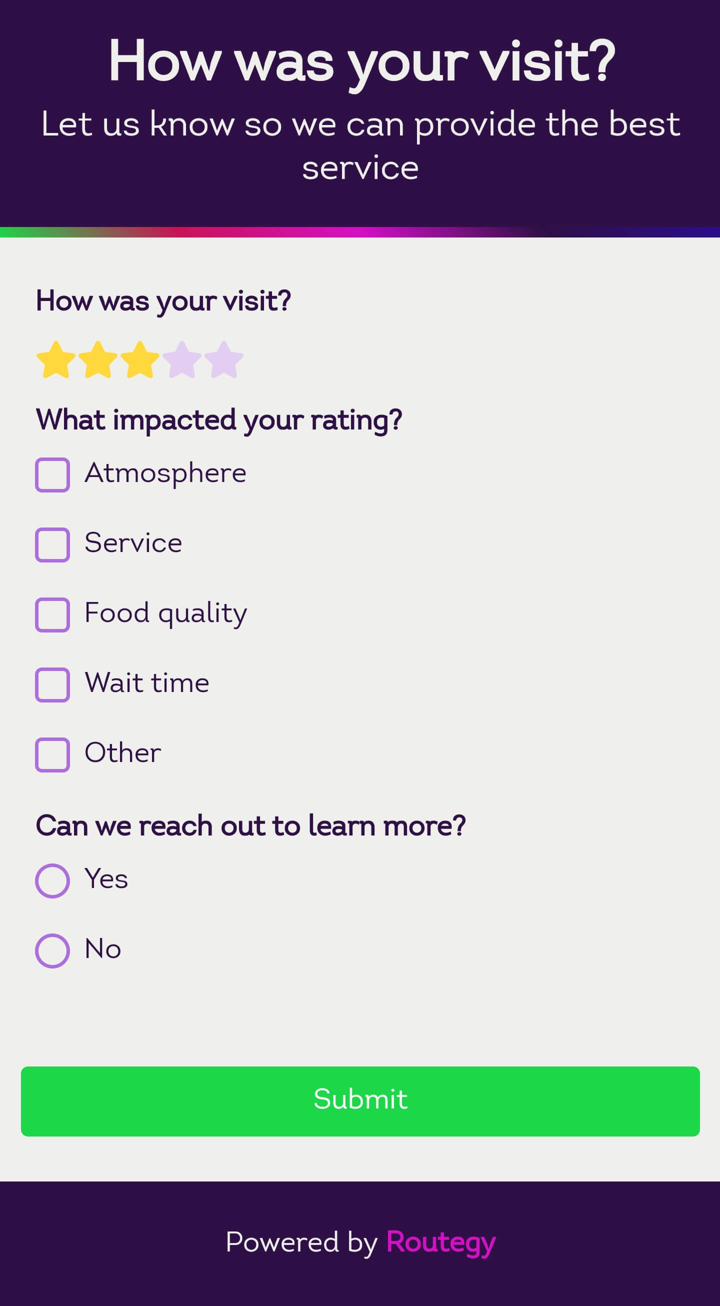 A touchpoint showing a restaurant comment card